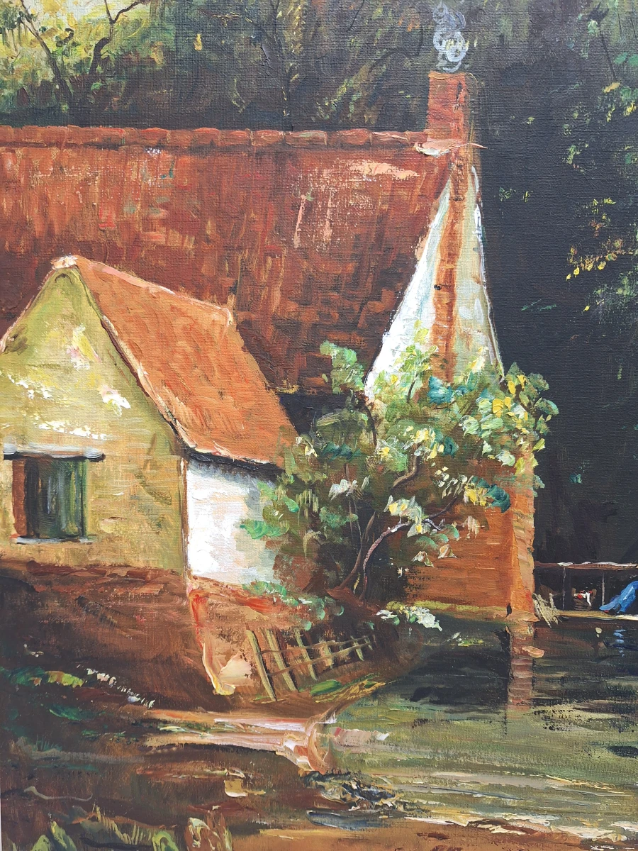 handgeschilderde olieverf op doek - "The Hay Wain" naar John Constable - gesigneerd Pater J. (1979)