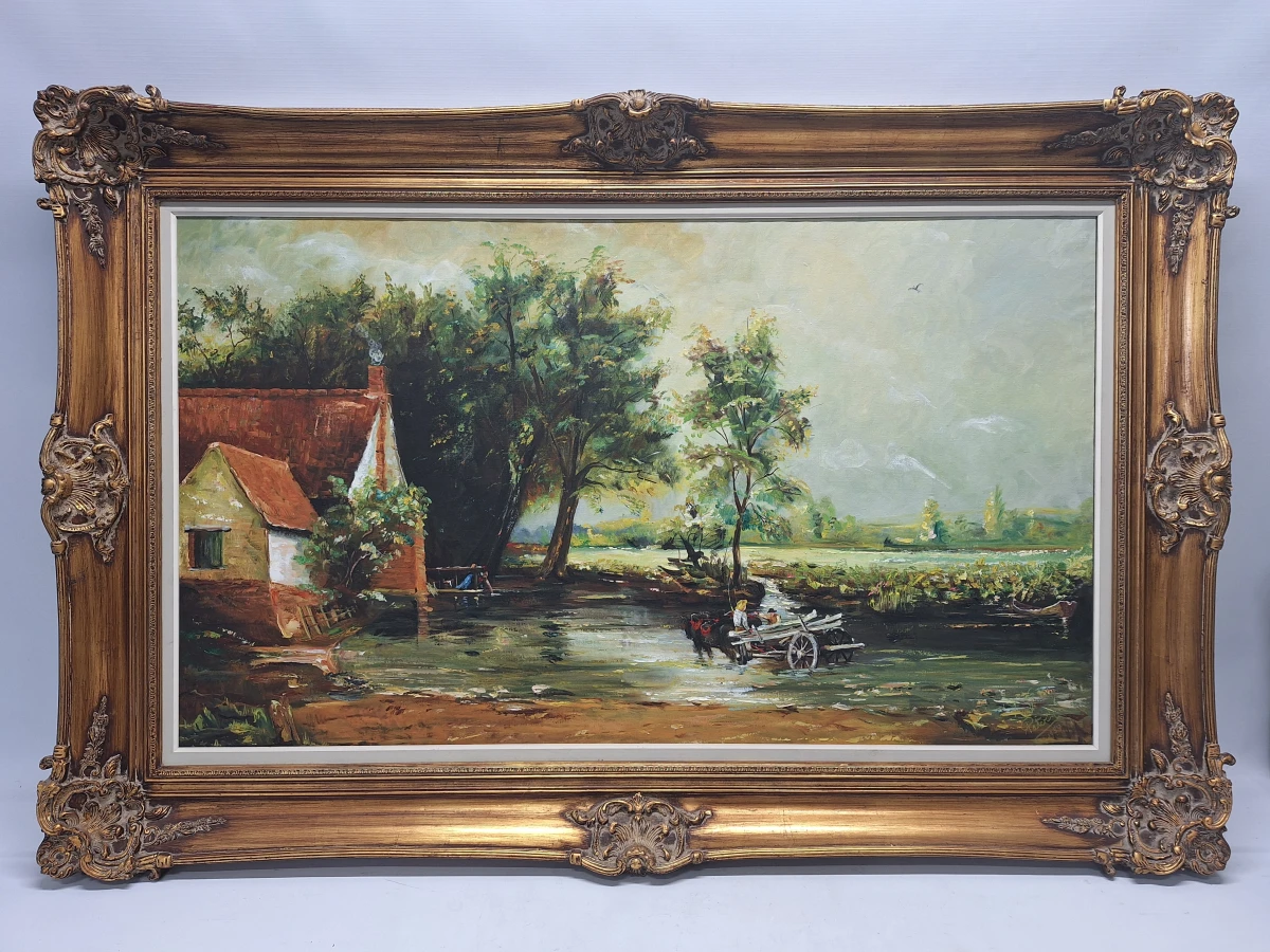 handgeschilderde olieverf op doek - "The Hay Wain" naar John Constable - gesigneerd Pater J. (1979)