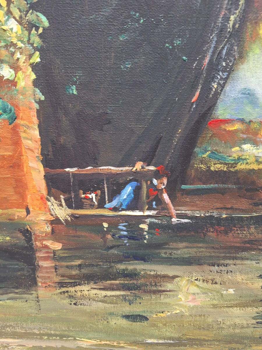 handgeschilderde olieverf op doek - "The Hay Wain" naar John Constable - gesigneerd Pater J. (1979)