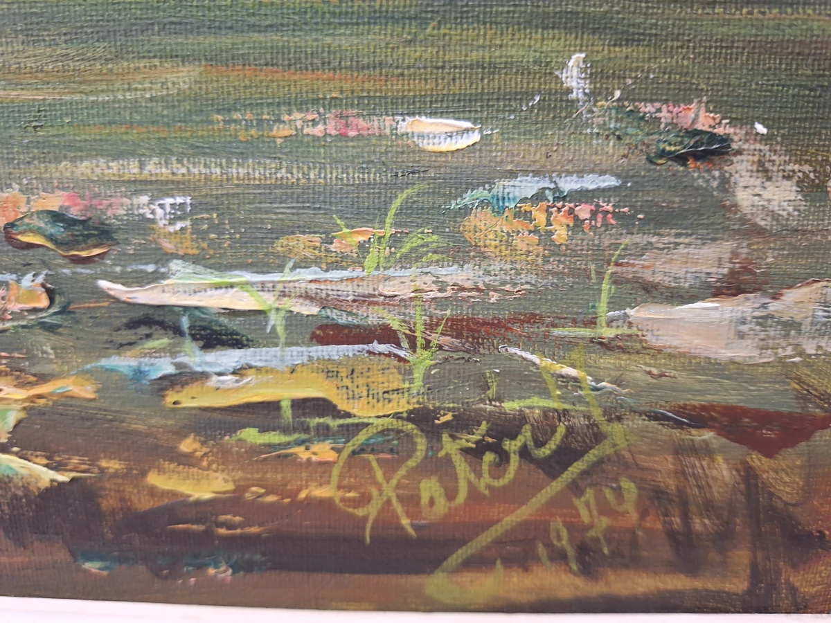 handgeschilderde olieverf op doek - "The Hay Wain" naar John Constable - gesigneerd Pater J. (1979)