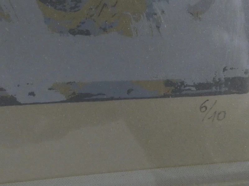 Abstracte ingelijste zeefdruk gesigneerd