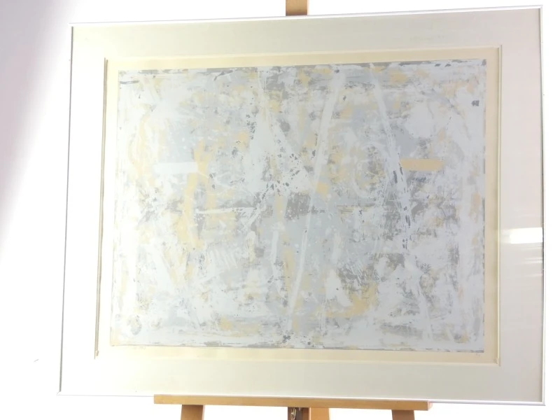 Abstracte ingelijste zeefdruk gesigneerd