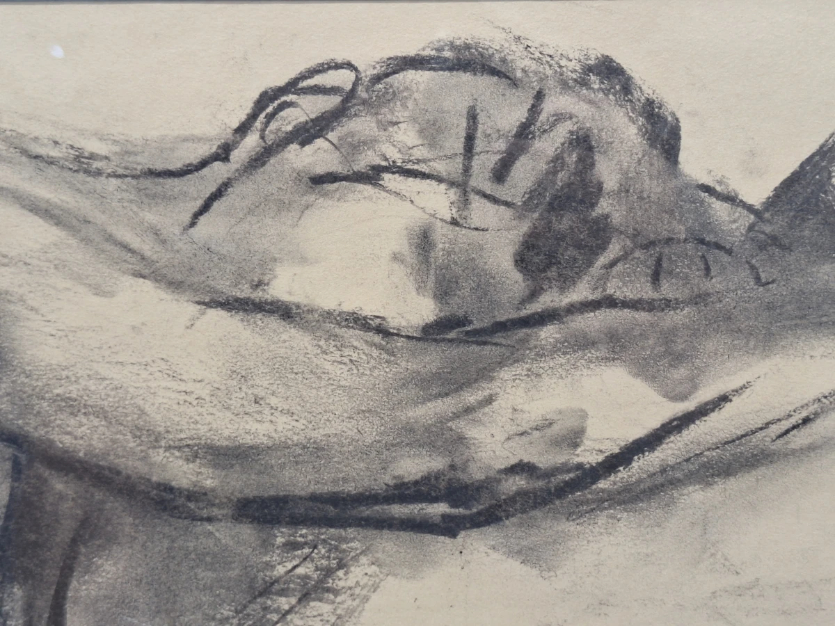 Expressionistische houtskooltekening van een liggend vrouwelijk naakt (1998) - Marie-Madeleine Eyland-Legrain