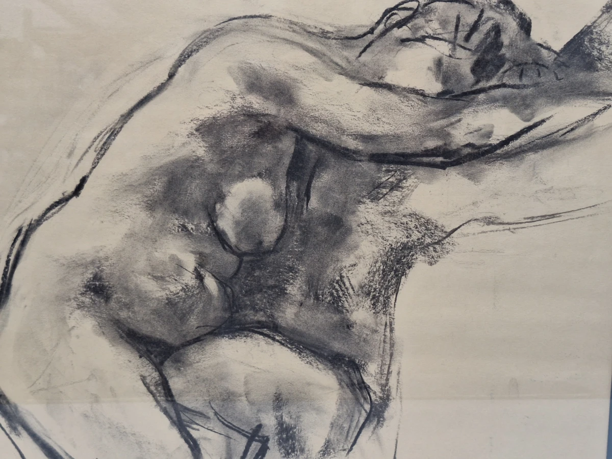 Expressionistische houtskooltekening van een liggend vrouwelijk naakt (1998) - Marie-Madeleine Eyland-Legrain