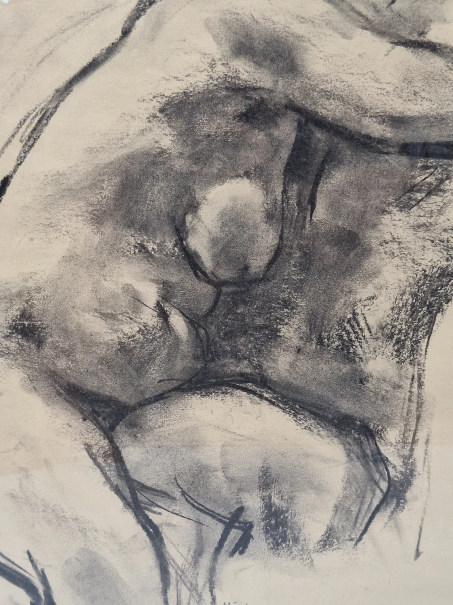 Expressionistische houtskooltekening van een liggend vrouwelijk naakt (1998) - Marie-Madeleine Eyland-Legrain