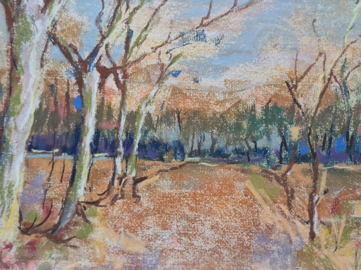 Pasteltekening "Lembeke", boslandschap (1998) - Marie-Madeleine Eyland-Legrain