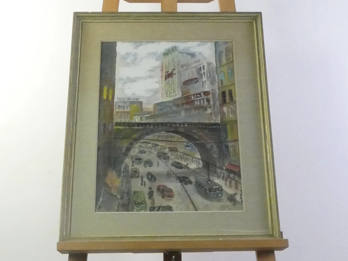 Ingelijste aquarel stadsgezicht