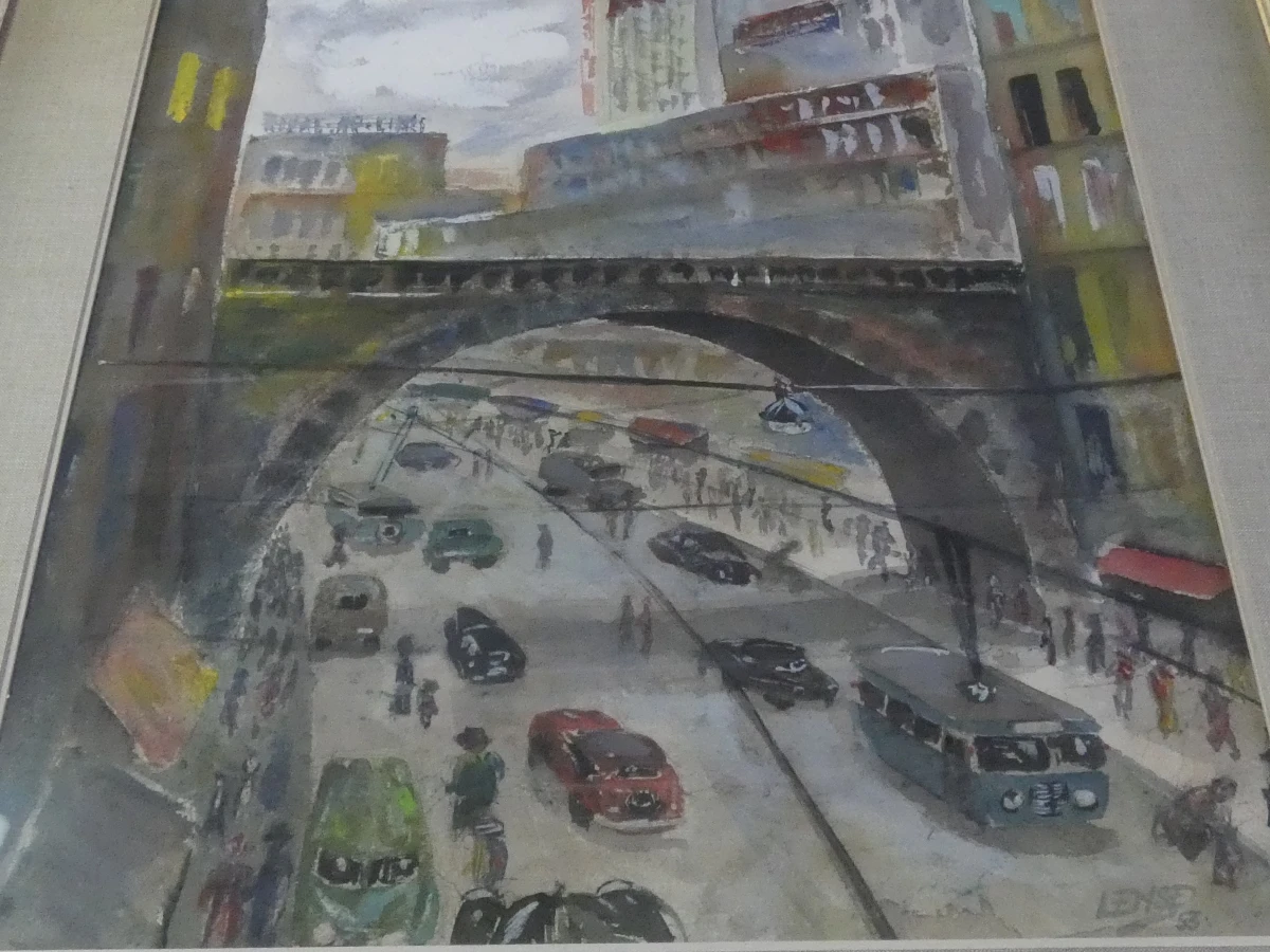 Ingelijste aquarel stadsgezicht