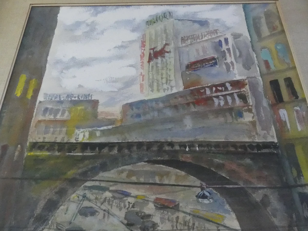 Ingelijste aquarel stadsgezicht