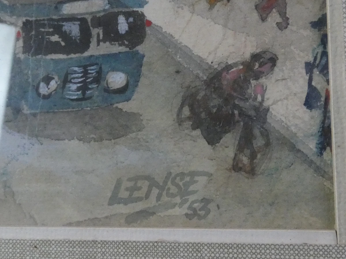 Ingelijste aquarel stadsgezicht