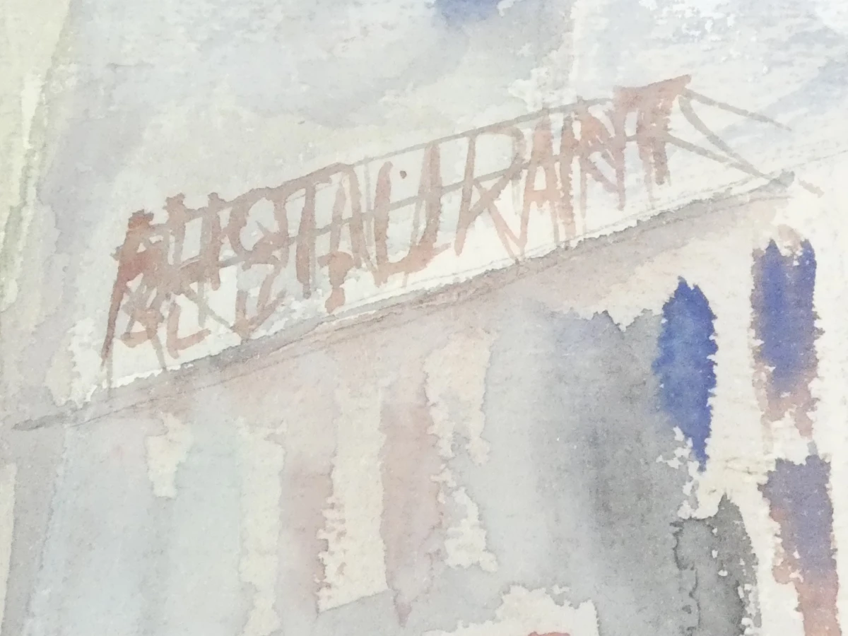Ingelijste aquarel stadsgezicht