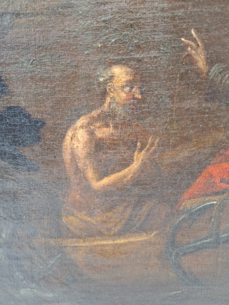 Antiek Bijbels olieverfschilderij - De wonderbaarlijke visvangst - Vlaamse of Italiaanse school (17e–18e eeuw)