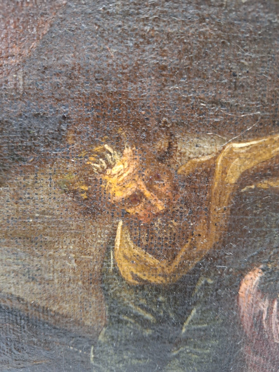 Antiek Bijbels olieverfschilderij - De wonderbaarlijke visvangst - Vlaamse of Italiaanse school (17e–18e eeuw)