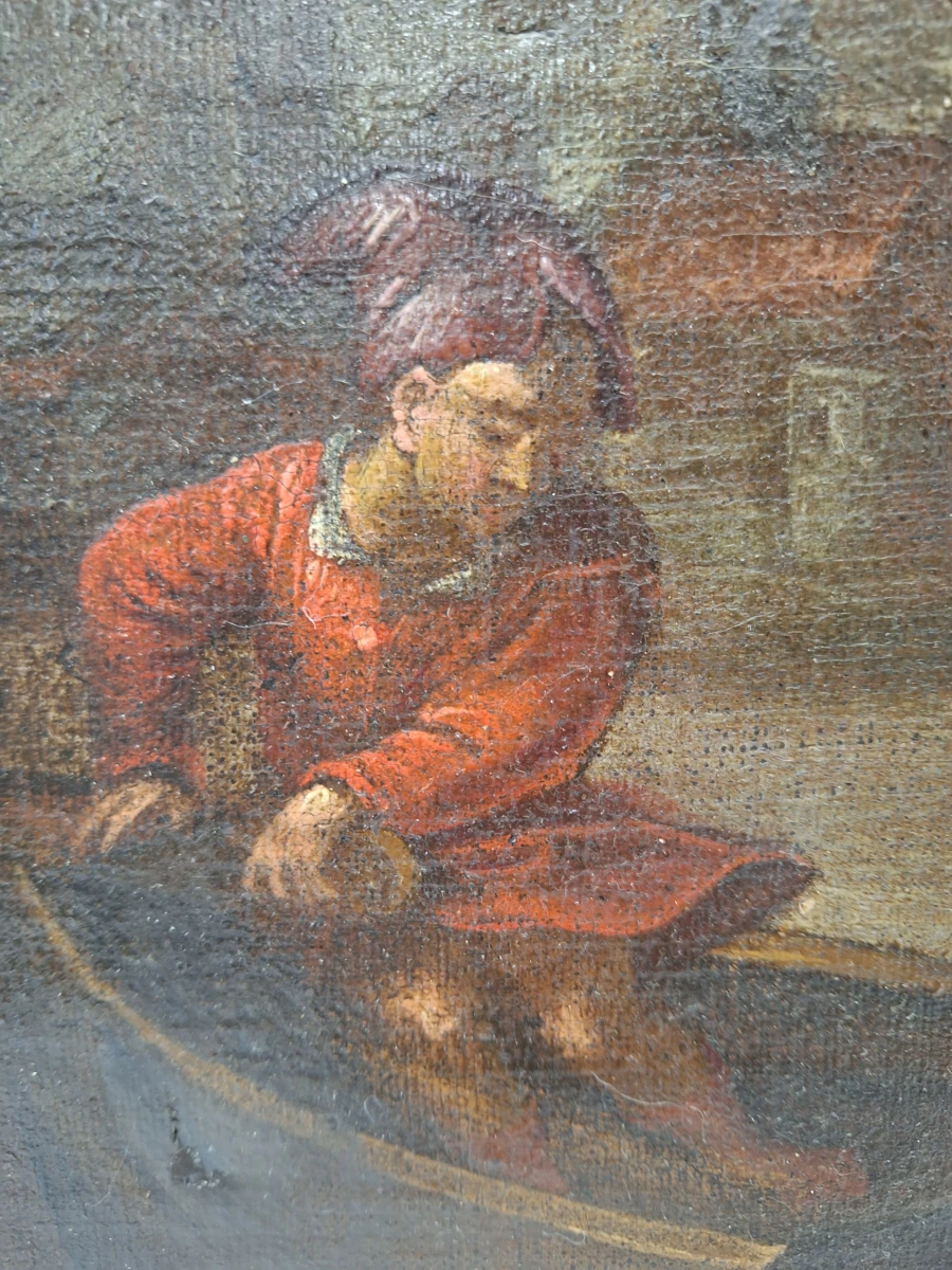 Antiek Bijbels olieverfschilderij - De wonderbaarlijke visvangst - Vlaamse of Italiaanse school (17e–18e eeuw)