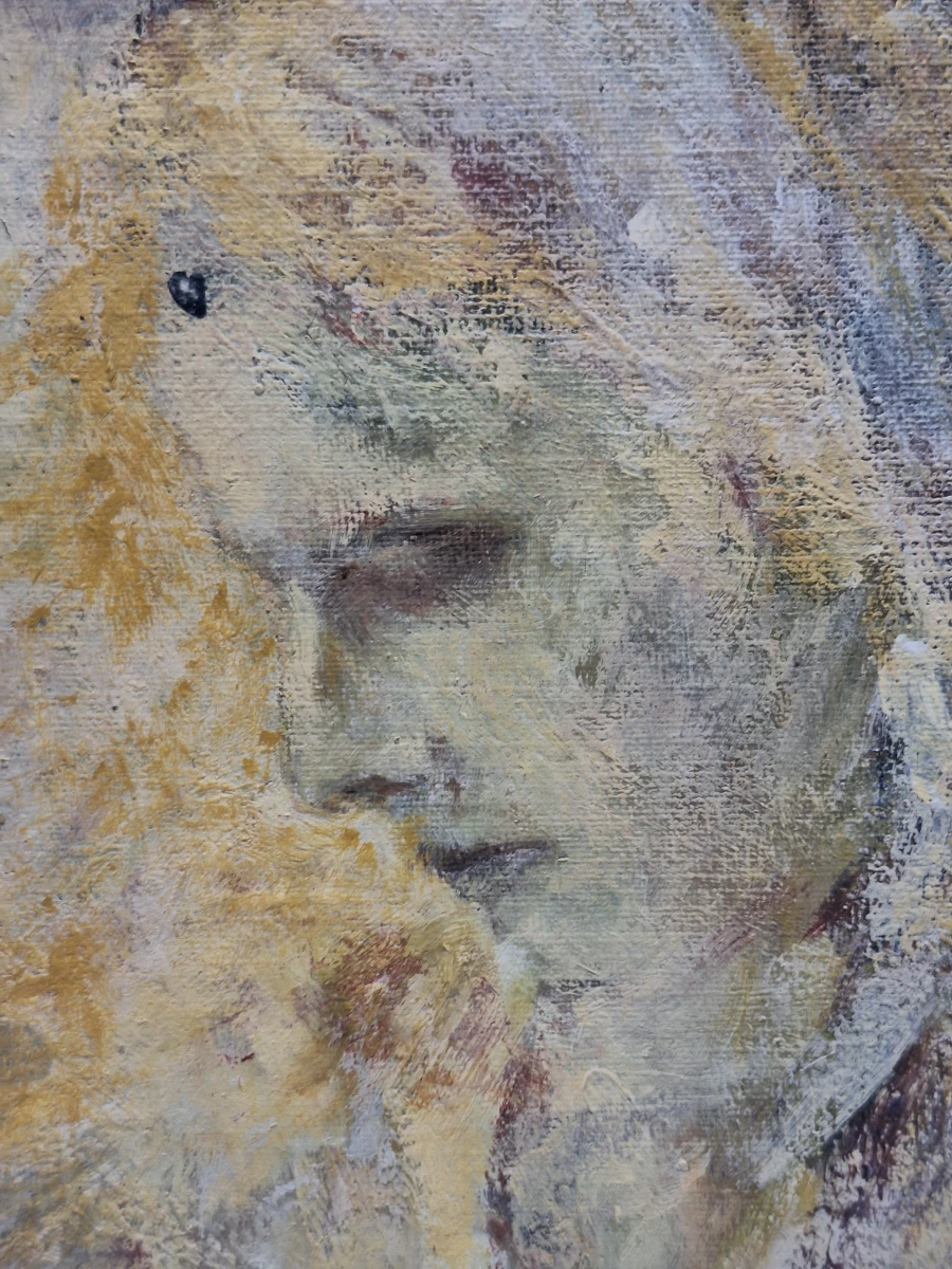 Expressief olieverfschilderij van lezend meisje - sfeervol figuratief portret op doek