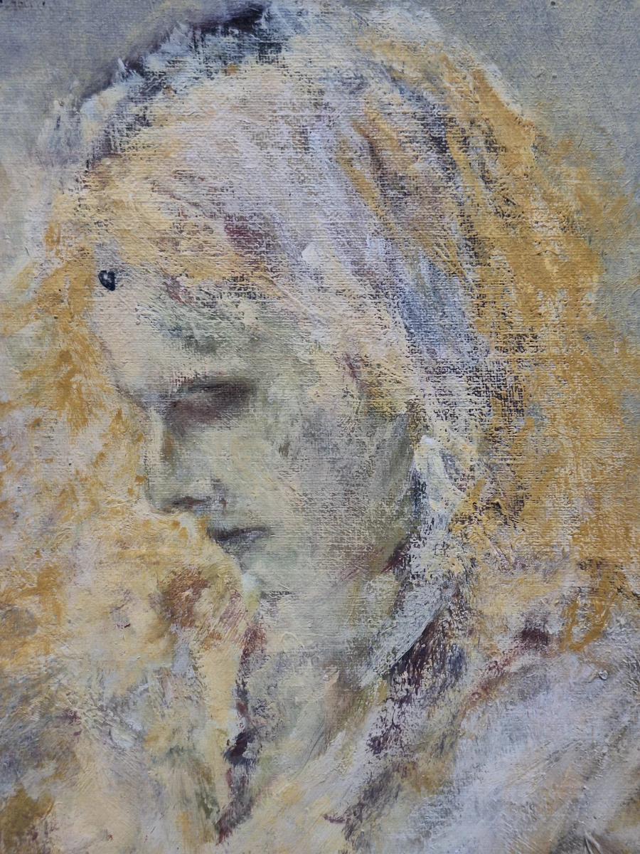 Expressief olieverfschilderij van lezend meisje - sfeervol figuratief portret op doek