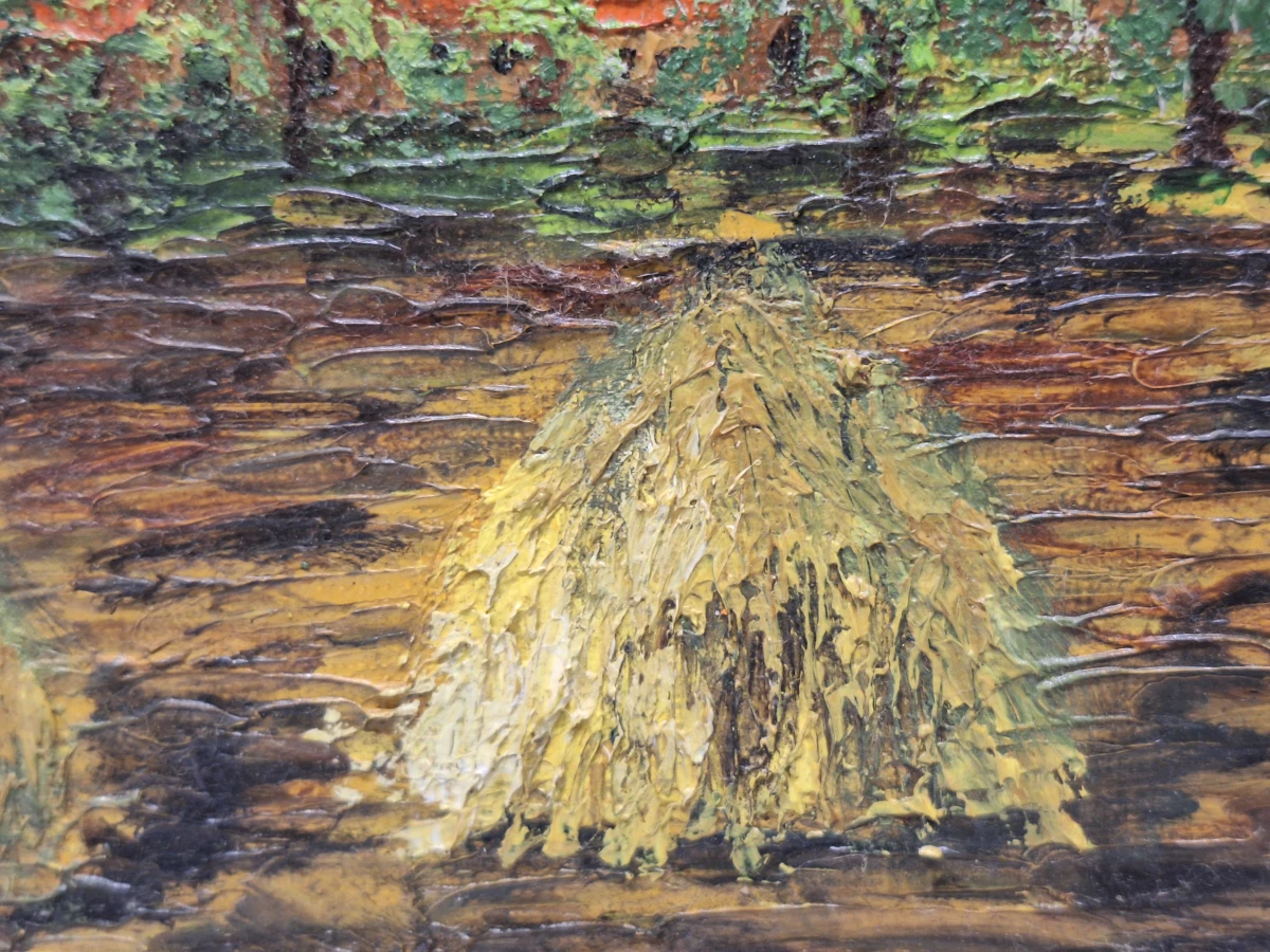 Impressionistisch olieverfschilderij "Hooibergen bij zonsondergang" - impasto op doek