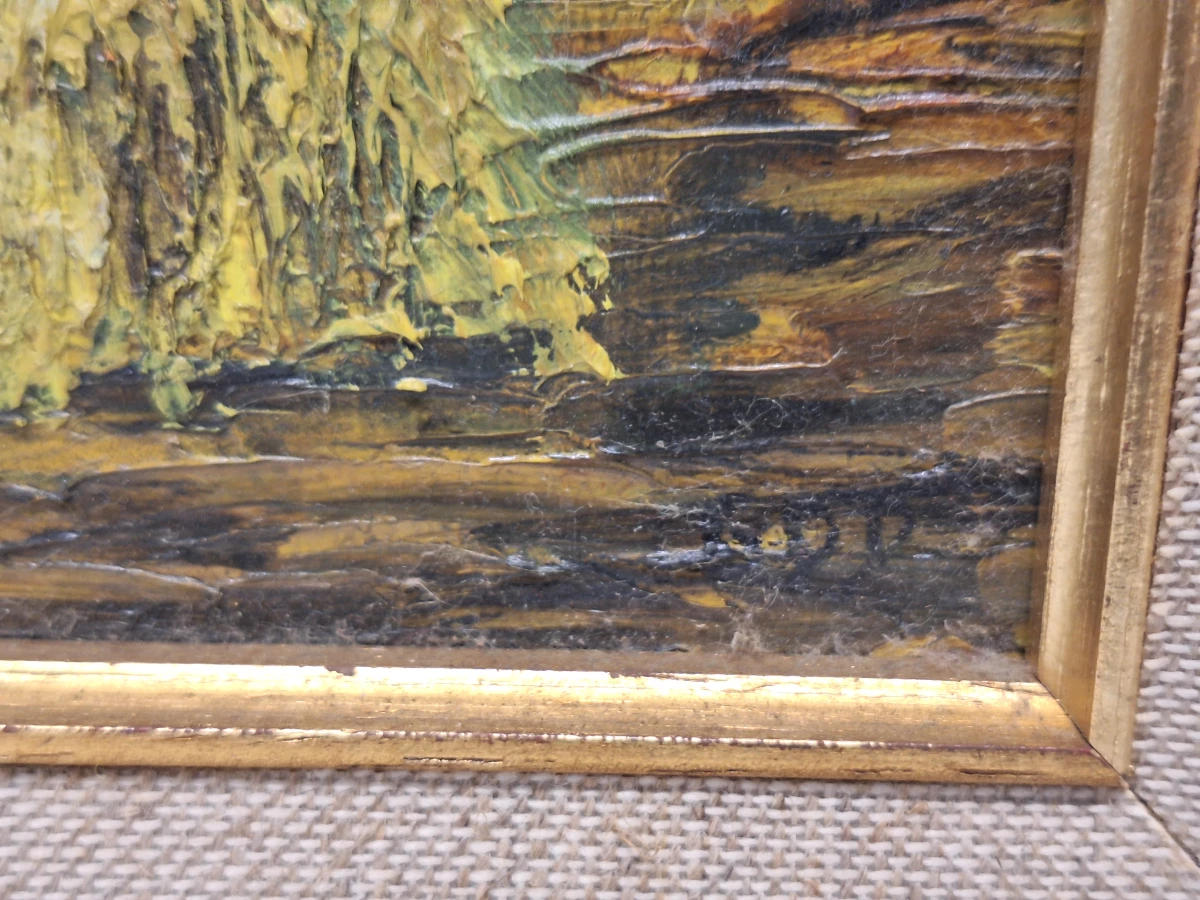 Impressionistisch olieverfschilderij "Hooibergen bij zonsondergang" - impasto op doek