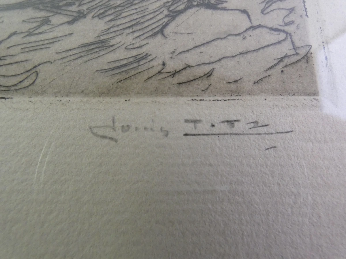 Ingelijste ets Louvain 1916