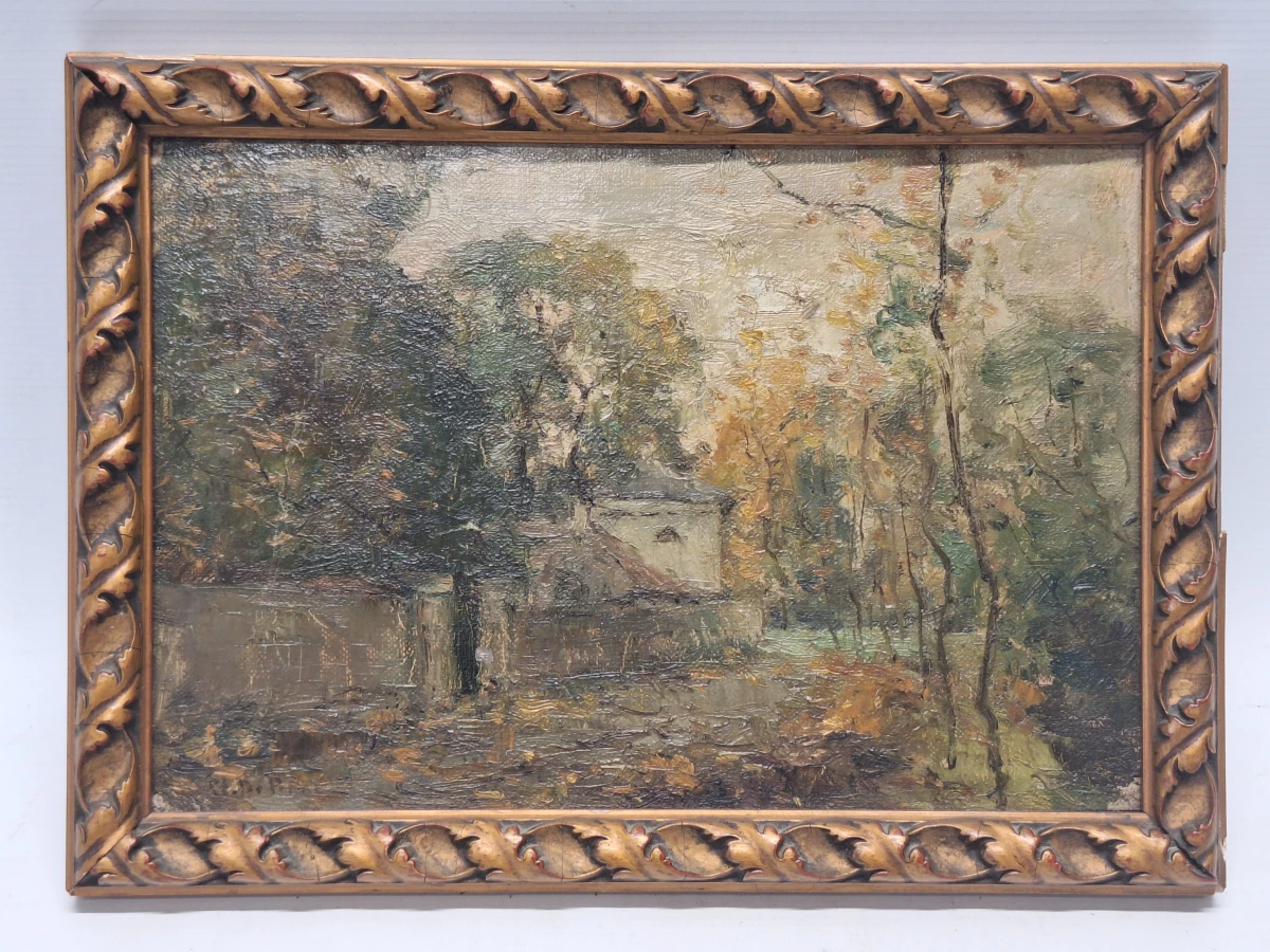 Impressionistisch herfstlandschap met landhuis - Olieverf op paneel - Clément De Porre (1874–1947)