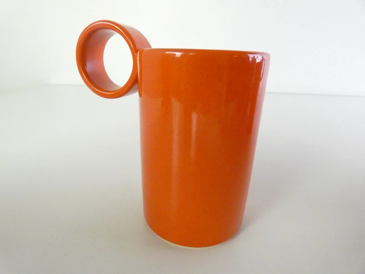 Oranje keramische koffiekan met 6 kopjes - Italië