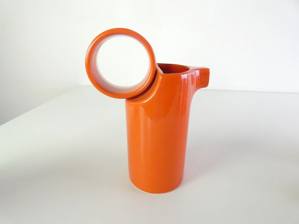 Oranje keramische koffiekan met 6 kopjes - Italië