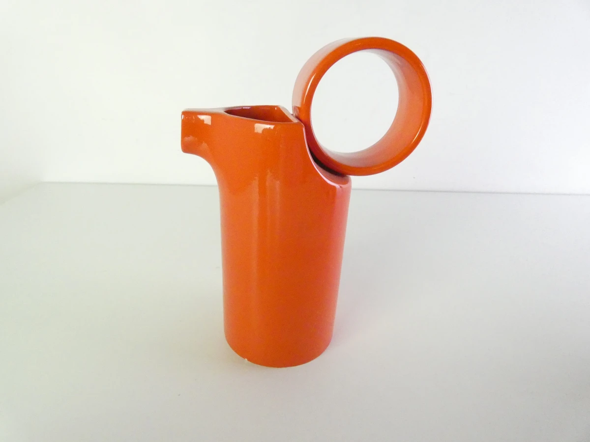 Oranje keramische koffiekan met 6 kopjes - Italië