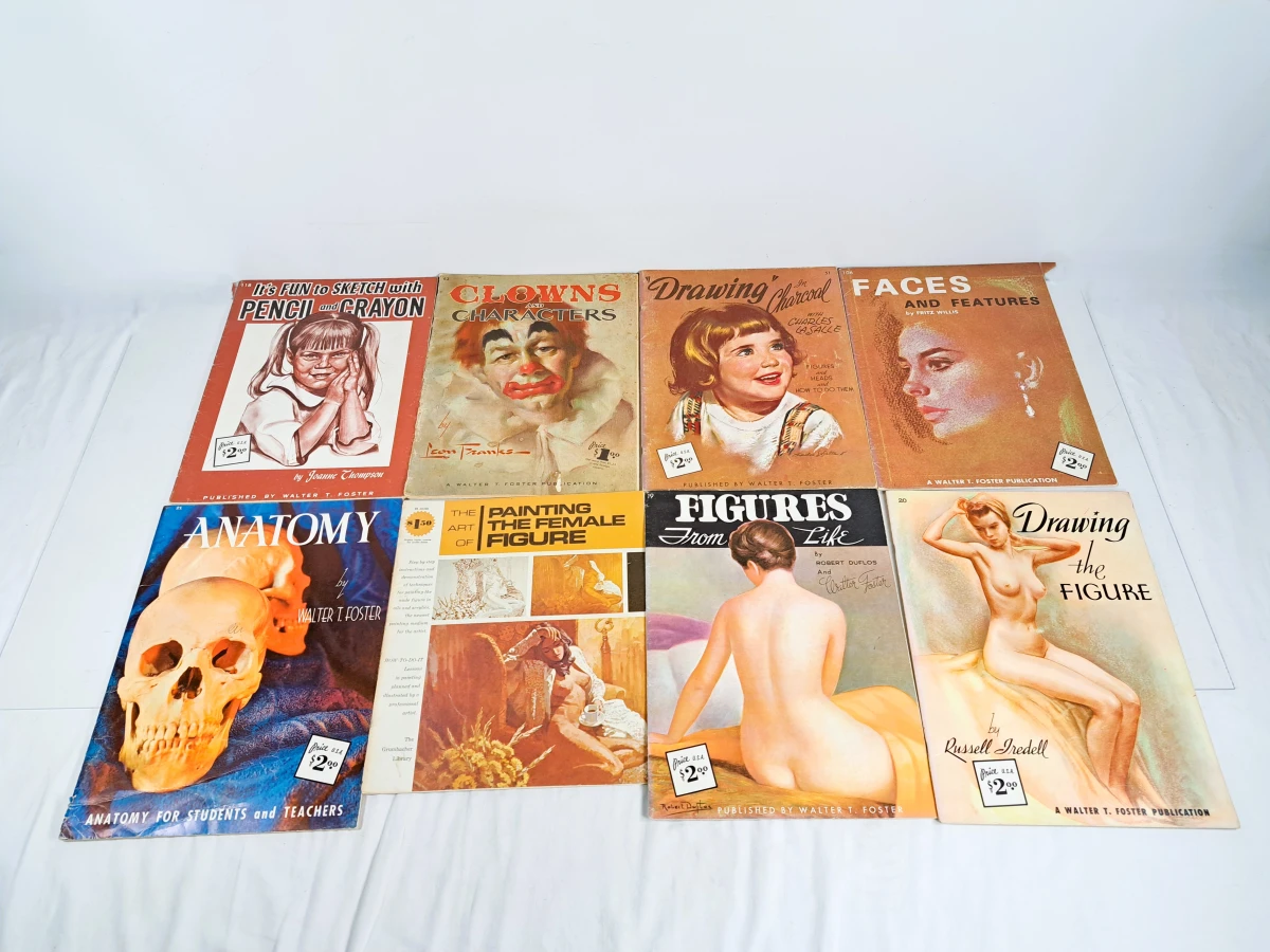 Lot van 8 vintage Walter T. Foster teken- en schilderhandleidingen, jaren 50-70