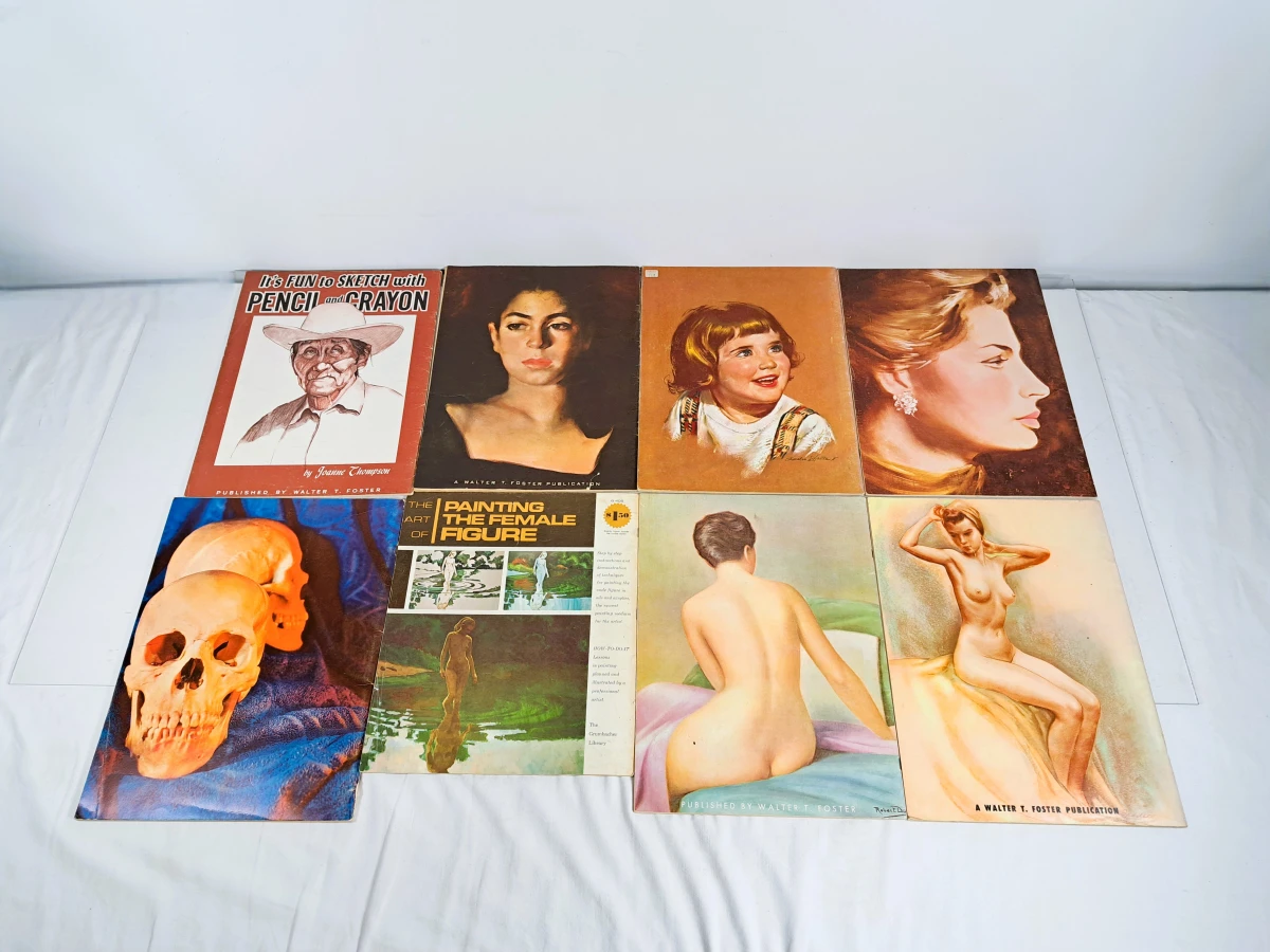 Lot van 8 vintage Walter T. Foster teken- en schilderhandleidingen, jaren 50-70