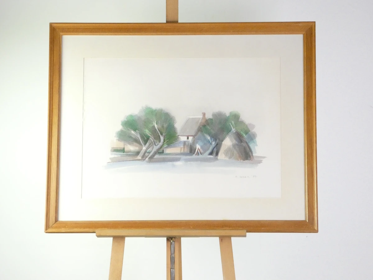 Aquarel - landschap met een huisje - D. Cockx