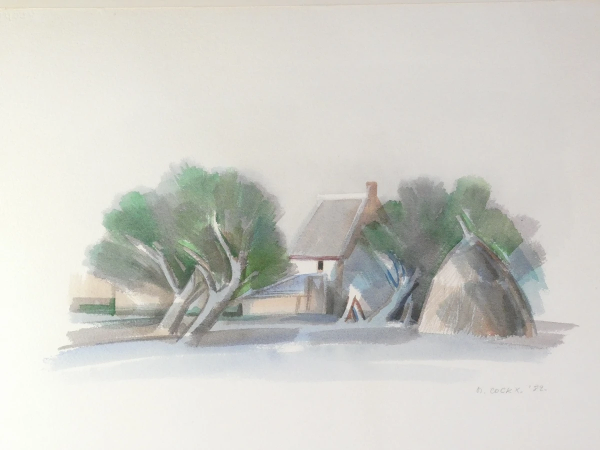 Aquarel - landschap met een huisje - D. Cockx