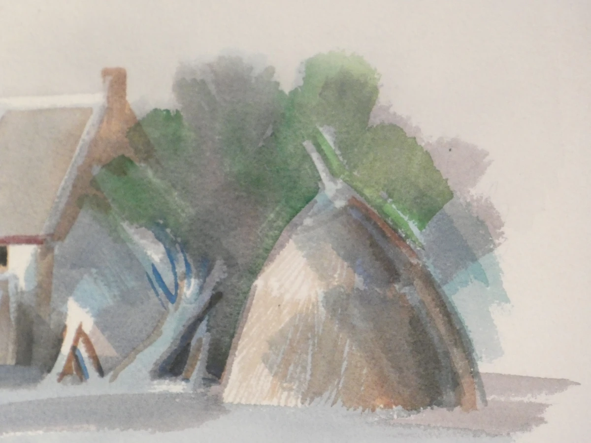 Aquarel - landschap met een huisje - D. Cockx