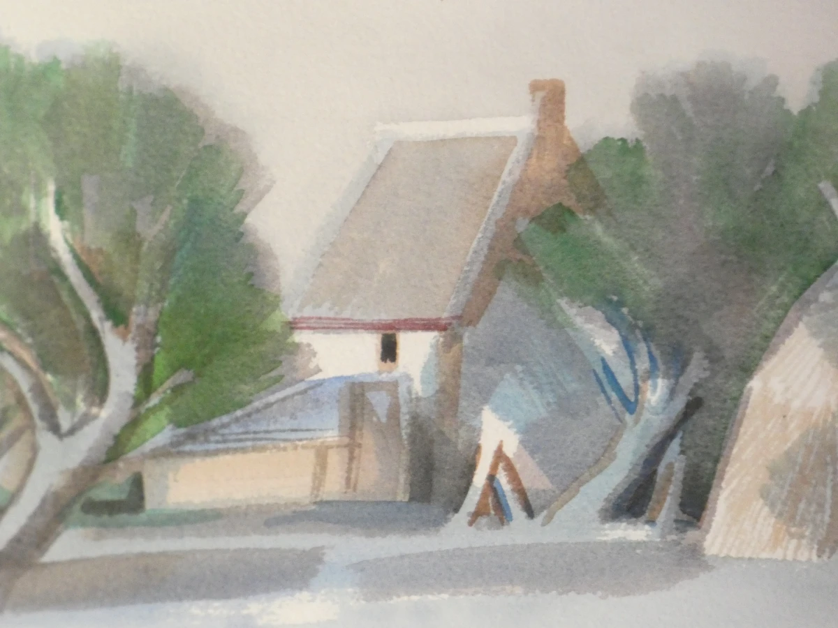 Aquarel - landschap met een huisje - D. Cockx