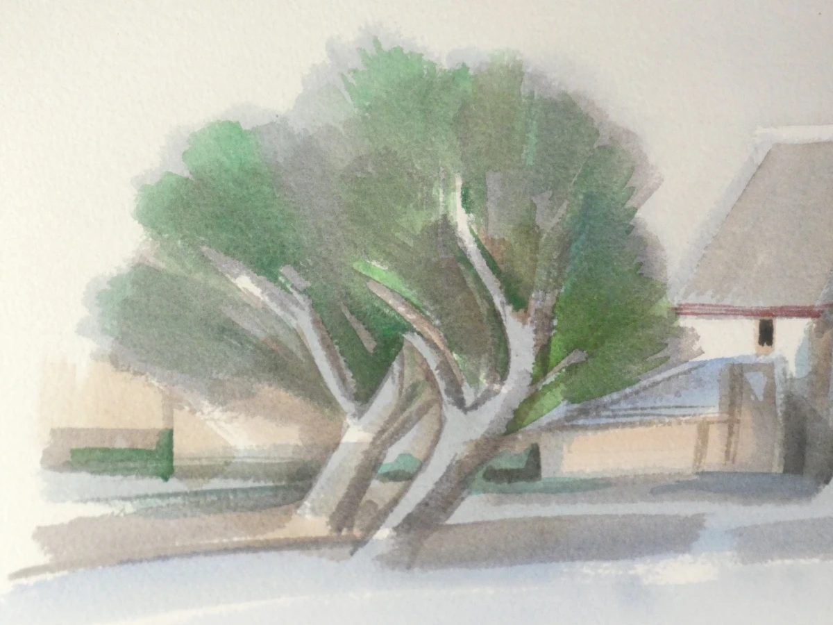 Aquarel - landschap met een huisje - D. Cockx