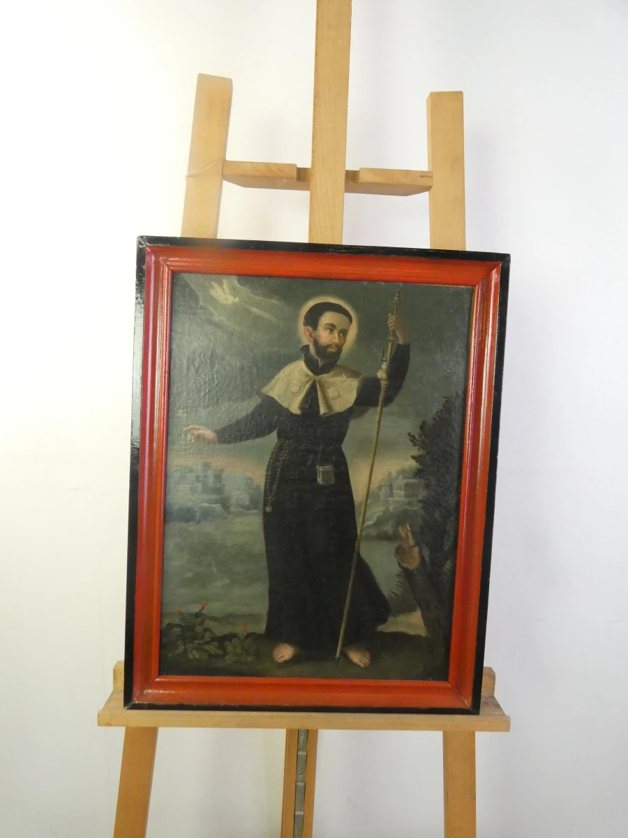 Oude religieuze schilderij met houten lijst