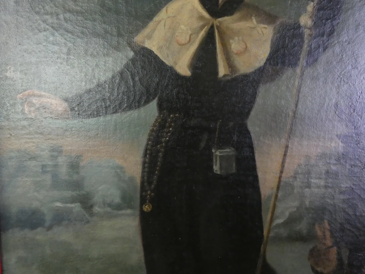 Oude religieuze schilderij met houten lijst