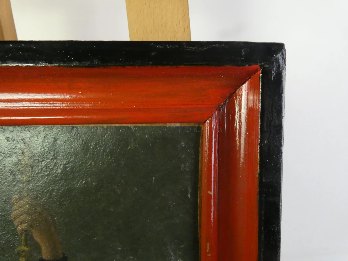 Oude religieuze schilderij met houten lijst