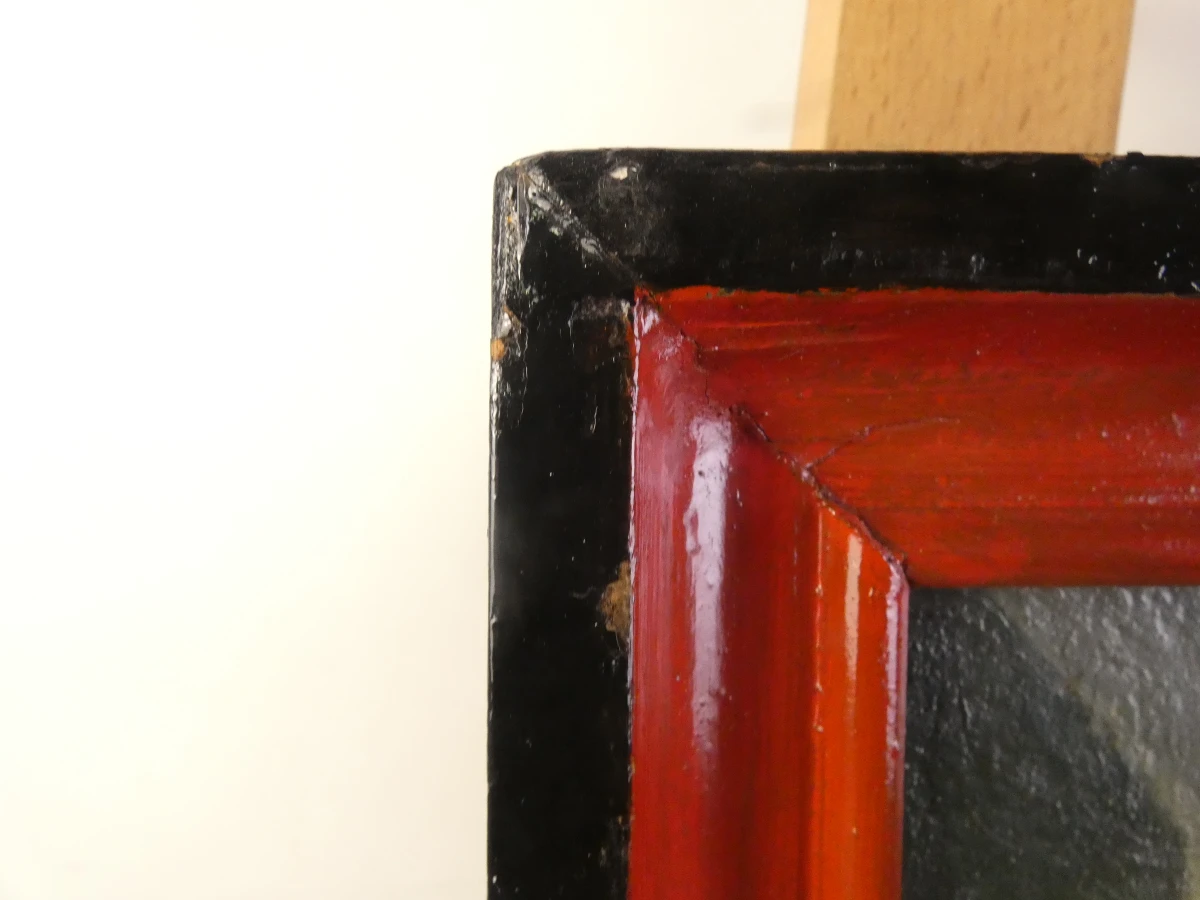 Oude religieuze schilderij met houten lijst