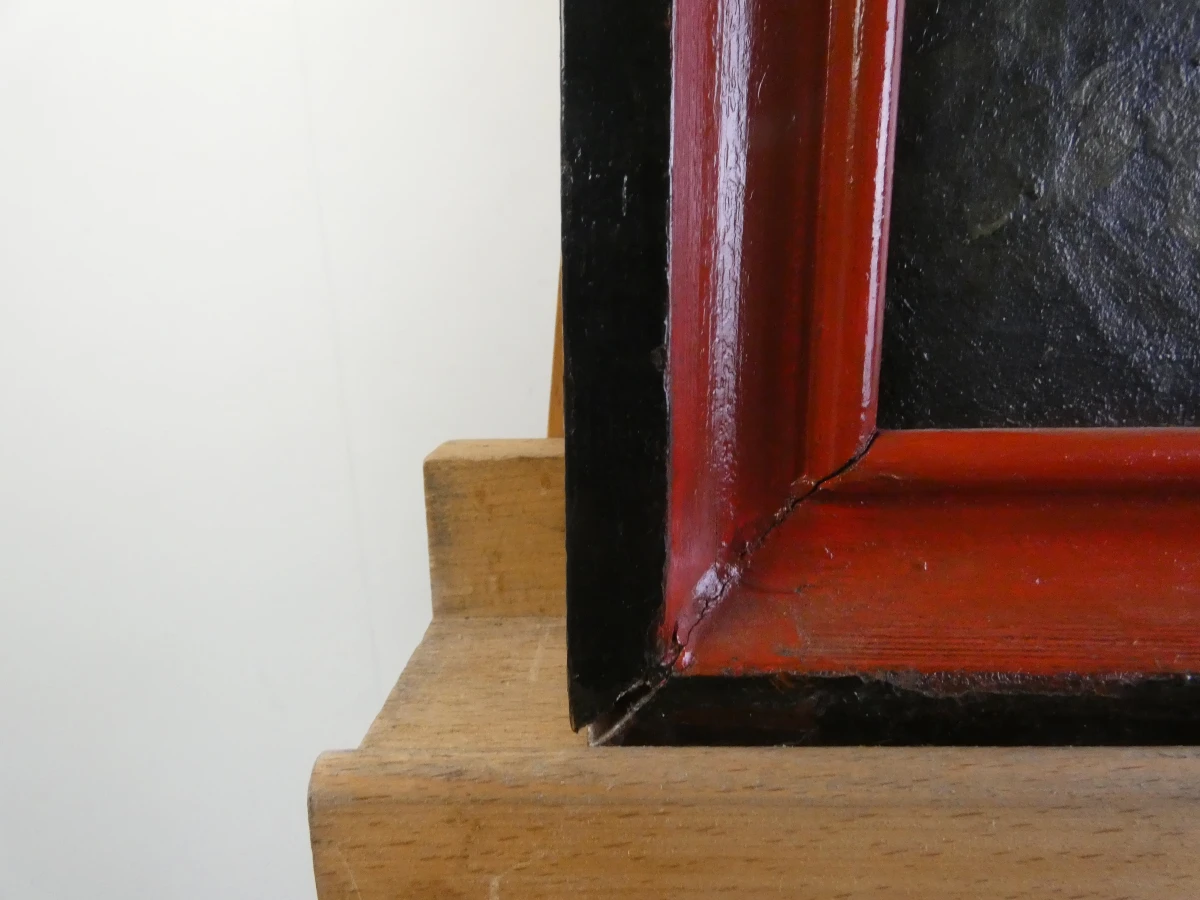 Oude religieuze schilderij met houten lijst