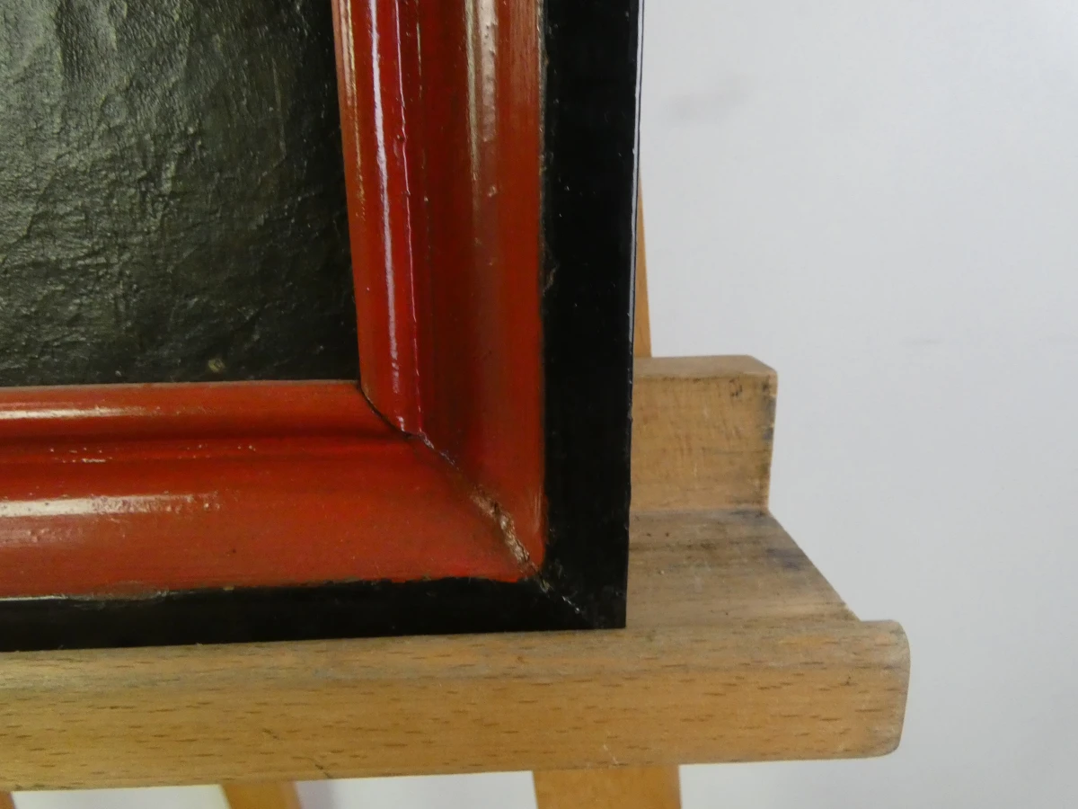 Oude religieuze schilderij met houten lijst