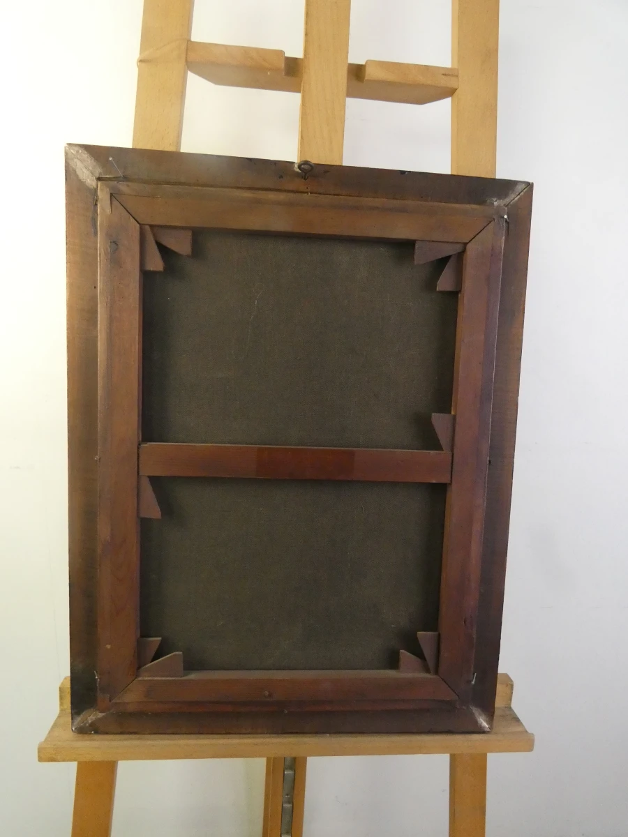 Oude religieuze schilderij met houten lijst