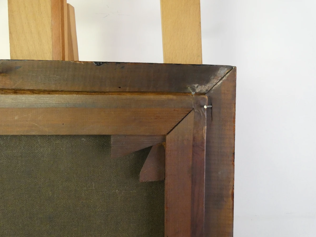 Oude religieuze schilderij met houten lijst
