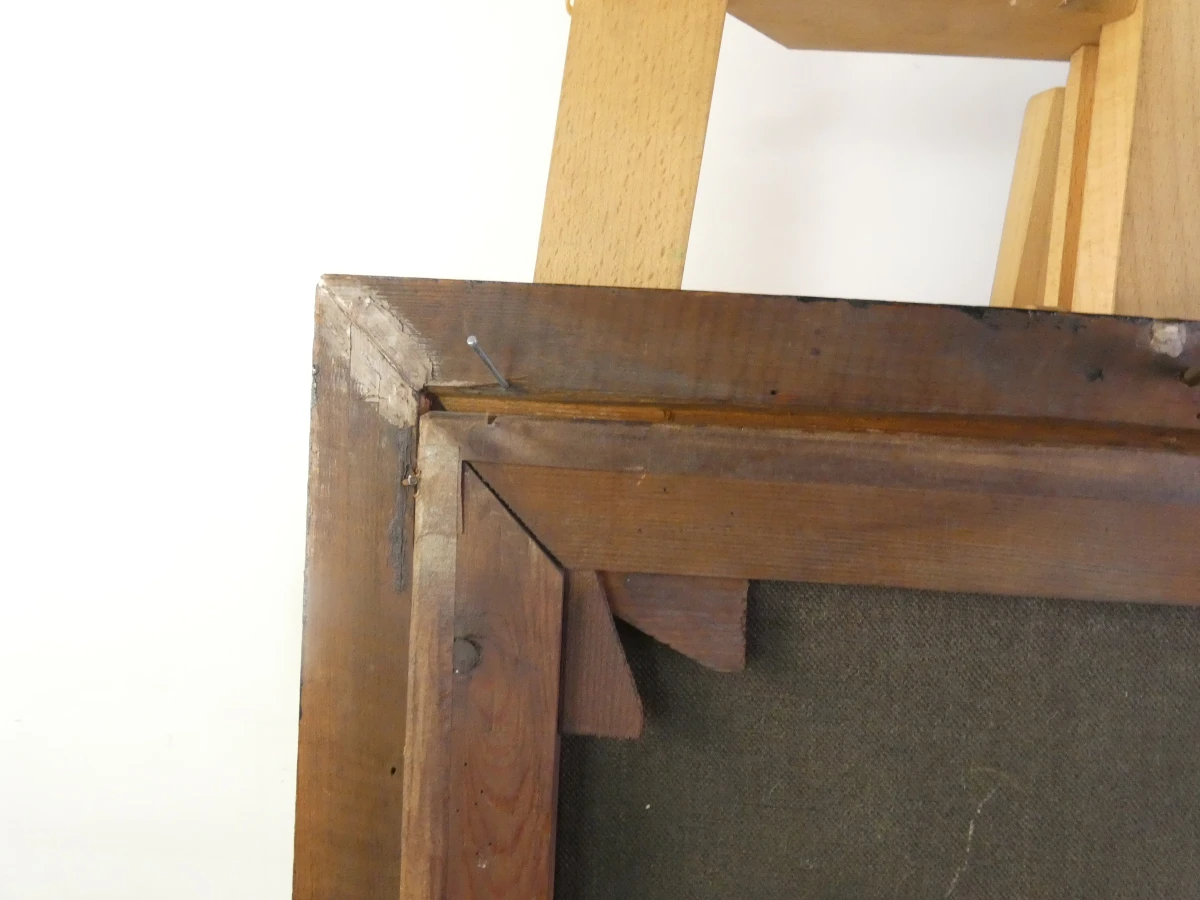 Oude religieuze schilderij met houten lijst
