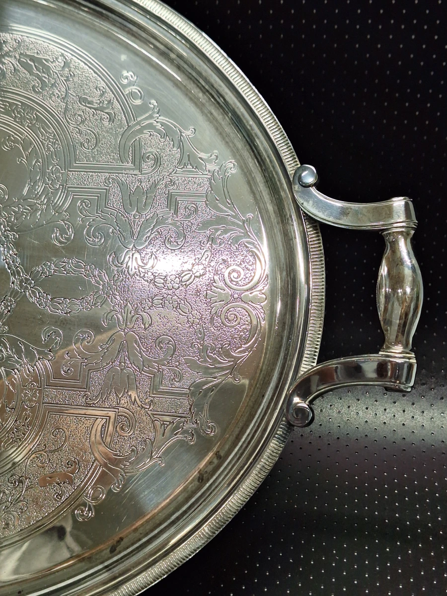 Stijlvolle Champagne-/Cocktailset – Verzilverd Cristofle Gallia dienblad, Bohemia kristallen ijsemmer en 6 elegante champagneglazen