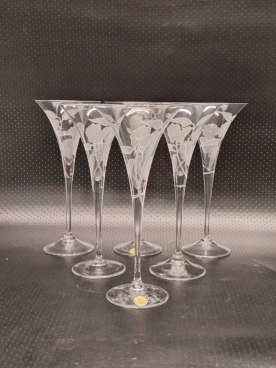 Stijlvolle Champagne-/Cocktailset – Verzilverd Cristofle Gallia dienblad, Bohemia kristallen ijsemmer en 6 elegante champagneglazen