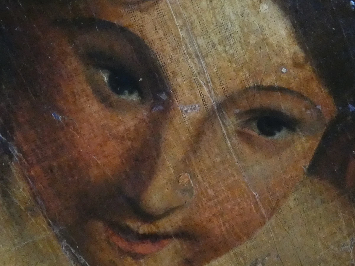 Oude decoupage vrouwelijk naakt op doek
