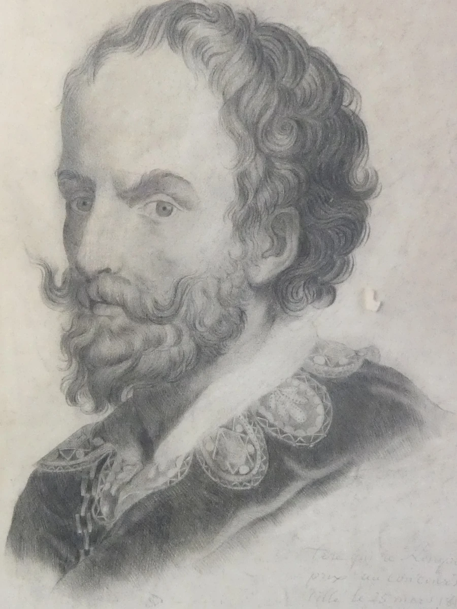 Potloodtekening portret man in lijst