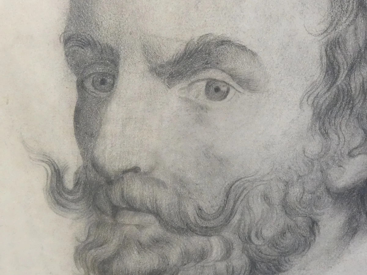 Potloodtekening portret man in lijst